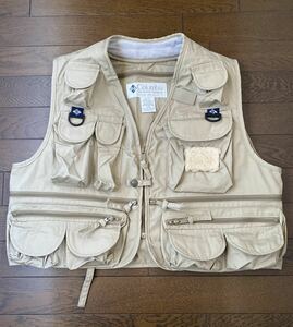 未使用! 90s Columbiaコロンビア　PFG フィッシングベスト　ベージュ　釣り　ユニセックス　アウトドア　ウェア　ベスト　ジレ