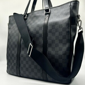 高級品◆美品 LOUIS VUITTON ルイヴィトン トートバッグ タダオPM ビジネスバッグ ダミエ グラフィット 2WAY メンズ レザー 本革 A4◎ 鞄