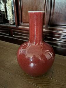 中国古美術品　郎窯紅　天球瓶　花瓶　高さ約34cm