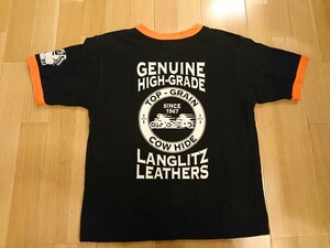 ラングリッツレザーズ Langlitz Leathers 半袖 Tシャツ プリント アメリカ製 サイズ表記無し M～Ｌサイズ相当 オレンジ×ブラック 送料370
