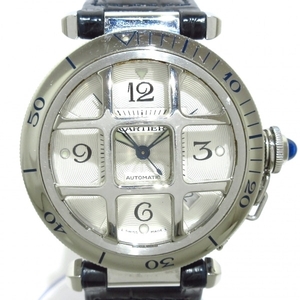 Cartier(カルティエ) 腕時計 パシャ38 グリッド W3104055 メンズ SS×アリゲーターベルト/裏スケ シルバー