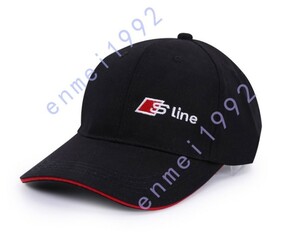 アウディSline用★スポーツ コットンツイル 帽子 自動車 刺繍ロゴ付き フリーサイズ ブラック CAP 野球帽 調節可能 新品未使用