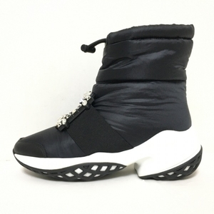 ロジェヴィヴィエ RogerVivier ショートブーツ 37 - ナイロン 黒×白 レディース ビジュー 美品 靴