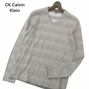 CK Calvin Klein カルバンクライン 通年 長袖 Vネック カットソー ロン Tシャツ Sz.M　メンズ グレー　C4T02459_3#F