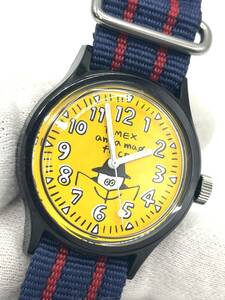 【電池切れ】TIMEX × anna magazine × face クォーツ 腕時計 イエロー文字盤 ラウンド ネイビー×レッド メンズ タイメックス