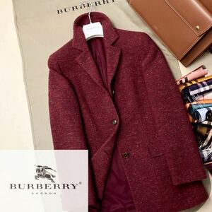 XK【カシミヤツイード】参考価格15万●美品BURBERRY LONDON●イタリア製生地●高級ジャケットコート バーバリーコート レディース 42