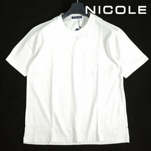 新品1円～★ニコル セレクション NICOLE selection メンズ コットン綿 半袖 クルーネックロゴカットソー 50 LL 白 胸ポケット 本物◆1602◆