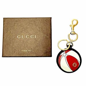 【箱付き】 GUCCI グッチ レザー ビーチボールモチーフ キーリング レッド ネイビー 181429 キーリング