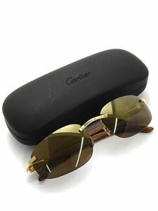 【 1円スタート 】Cartier カルティエ Cデコール サングラス トリニティー ウッドテンプル 木製 金 ゴールド 眼鏡 メガネ アイウェア 135b