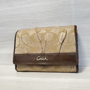 1788 即決 COACH コーチ 財布 ウォレット ロゴ シグネチャー レザー キャンバス 茶色系 ブラウン系 ホック 二つ折り