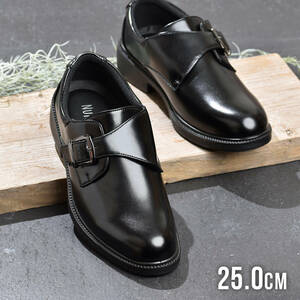 ビジネスシューズ 25.0cm メンズ 幅広 4E モンクストラップ 靴 革靴