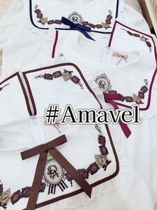 訳あり札なし】新品未使用品アマベルAmavelチョコ刺繍スクエア衿プルオーバーブラウス白ブラウン半袖ロリータ量産デザート柄リボン春服夏服