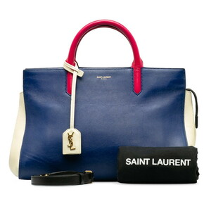 サンローラン カバ リヴゴーシュ ハンドバッグ ショルダーバッグ 2WAY 400413 ブルー ピンク ホワイト レザー SAINT LAURENT 【中古】