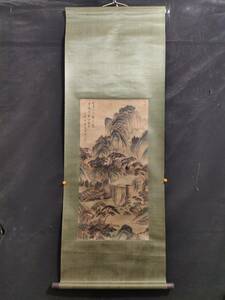 旧蔵 中国古画 清代 王原祁 俊川図 手描き 掛軸 巻き物 絹本 中国書画 水墨中国画 時代物 中国美術 賞物 置物 古美術品 XRG45