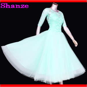 ダンスドレス　Shanze　ダンス衣装　社交ダンス　ロングドレス　レオタード式パンツ　発表会　舞台衣装