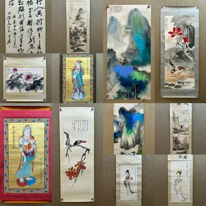 ■観心・時代旧蔵■C4400中国古書画 張大千12枚組共箱 鏡片 水墨中国画 書画 巻き物 肉筆保証品
