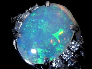 1円～【ジュエリー極】幻想的遊色煌く！大粒良質天然オパール2.10ct＆ダイヤモンド0.12ct 高級Pt900リング k8459oi【送料無料】