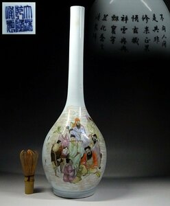 緑屋f■ 中国古玩　粉彩　鶴首 大花瓶　大清乾隆年製　高約48.5cm　唐物 時代物　i9/3-6000/17-4#120