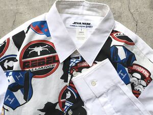 フランス製 COMME des GARCONS SHIRT×STAR WARS 長袖シャツ S コムデギャルソン スターウォーズ メンズ 白 ホワイト 総柄 別注 コラボ