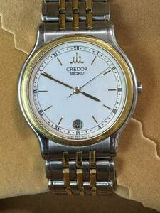 セイコー クレドール 9572-6000 QZ 18KT YG×SS 白文字盤 デイト JWY メンズ腕時計 SEIKO CREDOR セイコー 時計