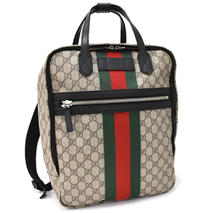 グッチ バックパック リュック 495558 ソフト GGスプリーム ベージュ エボニー ブラック ウェブ ストライプ GUCCI