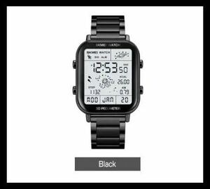 【1円】 調整器具付き 新品 高機能 デジタル 腕時計 黒 ステンレス スチール ベルト スマートウォッチ並み 防水 健康管理 ビジネス