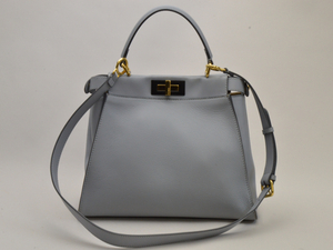 フェンディ FENDI 8BN290 ピーカブー 2WAY ハンドバッグ ブルーグレー ゴールド×ブラック金具 レディース su_p e_u F-YA605