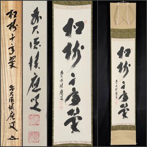 【模写】吉】7642 福本積応 書「松樹千年翠」 共箱 臨済宗大徳寺派招春寺住職 仏教 茶掛け 茶道具 禅語 掛軸 掛け軸 骨董品