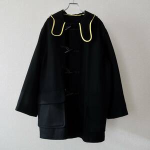 英国製 オールドDr. Martens clothing 80/20ブラックメルトンウール＆イエローサテントリム ダッフルコート L程度/ビンテージマーチン黒