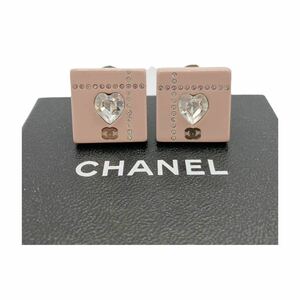 【良品】シャネル CHANEL 04A ココマーク ハート ラインストーン イヤリング ピンク