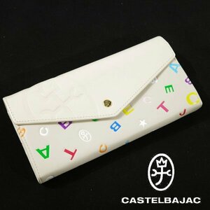 新品1円～★CASTELBAJAC カステルバジャック 箱付き 牛革レザー 二つ折り長財布 ロングウォレット ライラ 白 かぶせ ロゴ 本物◆9631◆