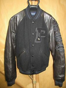 POLO ラルフローレン　Wool Leather Stadium P Patch Letterman Varsity Jacket　袖レザー P　ワッペン　ウール　スタジャン　S