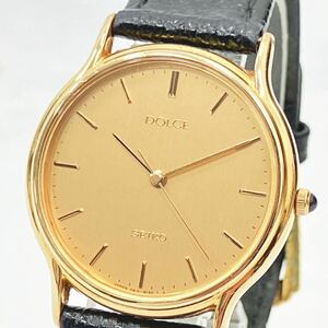 美品　稼働品　SEIKO DOLCE セイコー ドルチェ ゴールド文字盤 金 18KT 5E31-6C50 QZ クォーツ　メンズ腕時計　