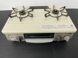 ☆中古美品☆ Rinnai/リンナイ グリル付きガステーブル LPガス用 KG34NPCBR 右強火力 水無片面焼グリル 2口 ガスホース付き