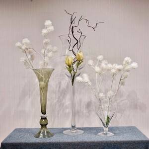 フラワーベース 3点セット 造花付き フラワースタンド 花瓶 花器 ガラス 造花 インテリア 雑貨 小物 オブジェ ナチュラル モダン 北欧 