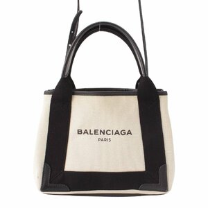 【バレンシアガ】Balenciaga　ネイビーカバスXS キャンバス 2wayトートバッグ 390346 ホワイト×ブラック 【中古】【正規品保証】205060