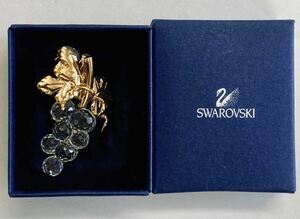 H 美品 SWAROVSKI スワロフスキー社製 ブローチ クリスタル 葡萄 ぶどう ブドウ アンティーク ブランドアクセサリー 