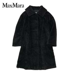 NC218さ@ MaxMara 白タグ 最高級ラインAランク 美品 アルパカ ウール ロングコート サイズ36/S ブラック 黒
