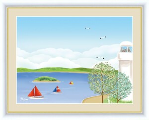 高精細デジタル版画 額装絵画 のどかな心の風景 喜多 一作 「海辺の灯台」 F4