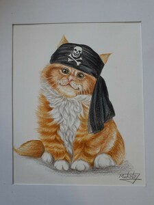 水彩色鉛筆画　海賊キャット