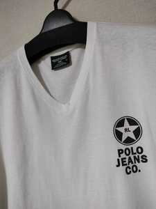 POLO JEANS COMPANY RALPH LAUREN ポロジーンズカンパニー ラルフローレン プリント Tシャツ メンズ 日本サイズ L ホワイト　Vネック