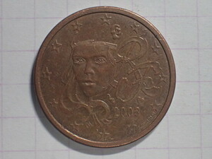 F15-ハート KM#1284 フランス共和国 5ユーロセント(0.05 EUR)銅メッキ鋼貨2003年