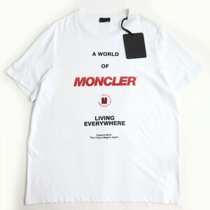 未使用品◆2021年製 MONCLER モンクレール SS TSHIRT ロゴプリント/ワッペン付 コットン100％ 半袖 Tシャツ/カットソー 白 L メンズ 正規品