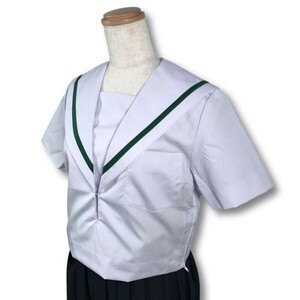 【新品未使用品】セーラー夏服上衣&おまけスカート1着★学生服*横開き*白襟*グリーン1ライン*白色*ホワイトボディ*160A*13号(SH160A)