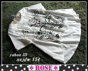 ◆Rose◇ほぼフリーサイズM～L～3L 安心のW仕立て♪プリントレースを重ねたチュニック/ホワイト