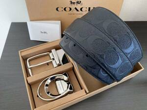 COACH コーチ　新品　リバーシブル　シルバーバックル　回転可能　紳士ベルト　ビジネス　社会人