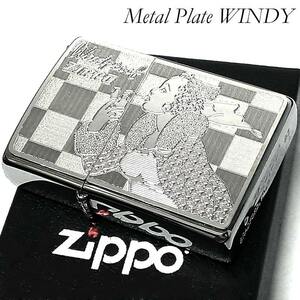 ZIPPO ライター ウインディ ウィンディガール メタル プレート ホワイトニッケル レトロ ジッポ 銀 Windy