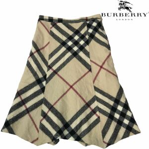 k89 BURBERRY バーバリー ウール チェック スカート 毛100% 膝丈スカート ベージュ 36 レディース 正規品