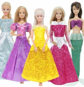 プリンセス風ドレス5枚セットリカちゃん・バービーちゃん・お人形さん用　着せ替え人形 Barbie Doll