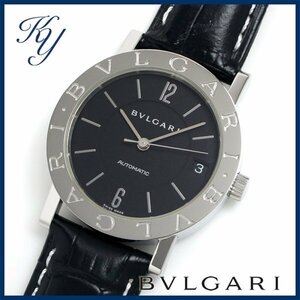 1円～ 3ヶ月保証付き 磨き済み 美品 本物 定番 人気 BVLGARI ブルガリ BB33SL AUTO 革ベルト 自動巻き ブラック メンズ 時計